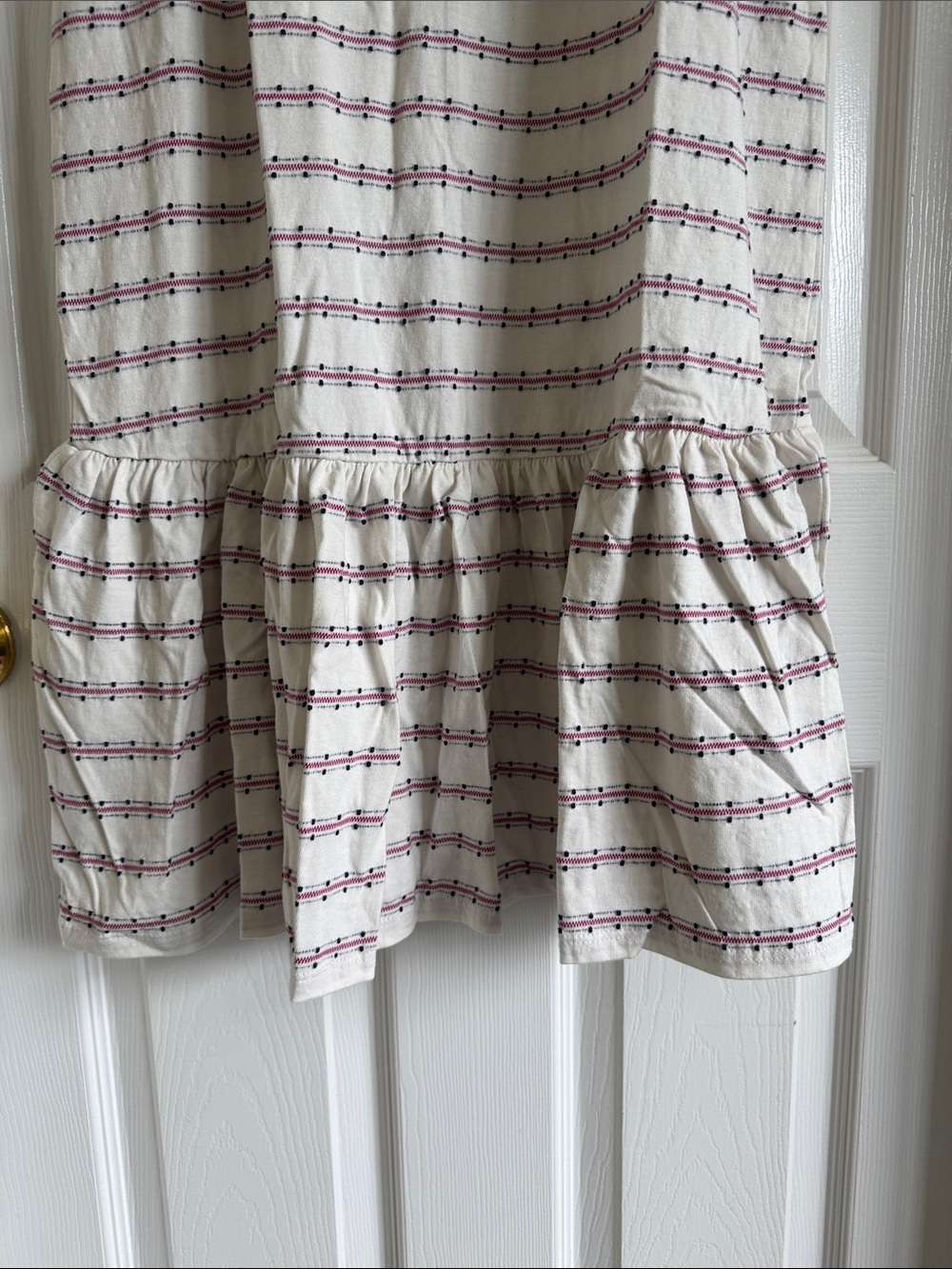 NWT LOFT Cream Dress with Purple-Accent Stripes and Ruffle Hem - Picture 6 of 11